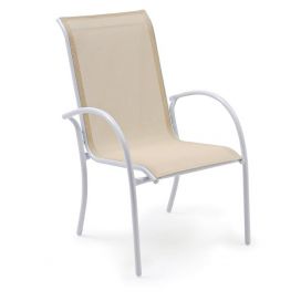 Cadeira Empilhável Mestra - Tela Bege - Alumínio Branco